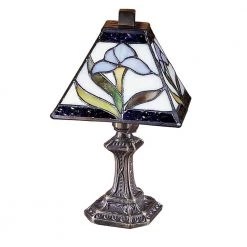 11 in. Antique Brass Mini-Accent Lamp with Tiffany Art Glass Shade by Dale Tiffany