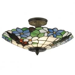 Pansy 3-Light Antique Brass Semi-Flush Mount Light with Art Glass Shade by Dale Tiffany