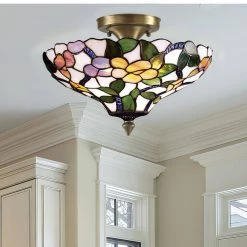 Peony 3-Light Antique Brass Semi Flush Mount by Dale Tiffany -Dale Tiffany Store antique brass dale tiffany flush mount lights 7966 3ltf 31 1000