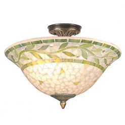 Cadena Mosaic 3-Light Antique Brass Finish Semi-Flush Mount by Dale Tiffany
