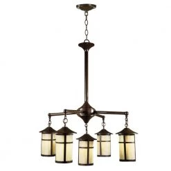Round Lantern 5-Light Antique Bronze Hanging Chandelier by Dale Tiffany