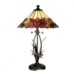 25 in. Floral Art Glass Table Lamp with Dragongly Base by Dale Tiffany