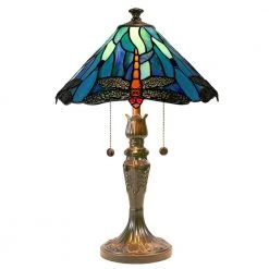 Huxley Dragonfly 22 in. Antique Bronze Table Lamp with Hand Rolled Art Glass Shade by Dale Tiffany