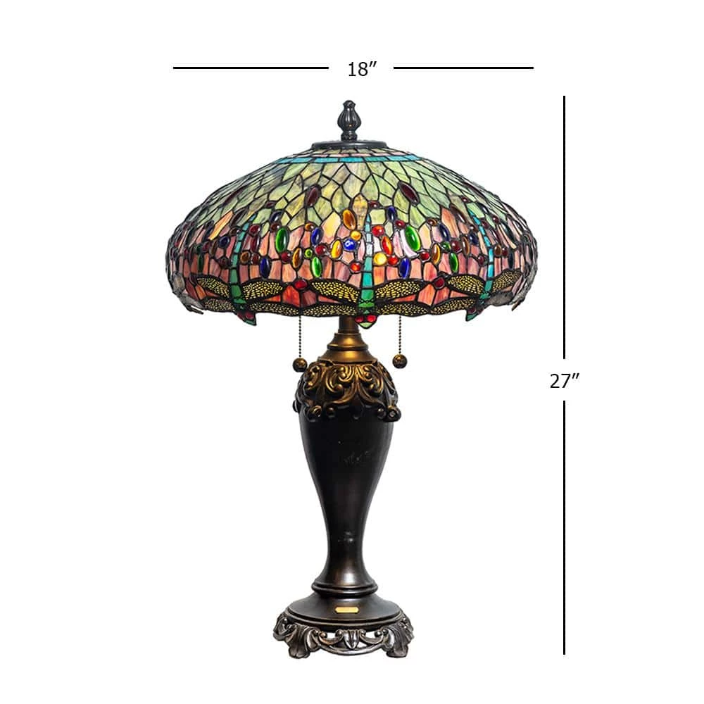 Aurelia 27 in. Antique Bronze Table Lamp with Hand Rolled Art Glass (Tiffany) Shade by Dale Tiffany 8 Aurelia 27 in. Antique Bronze Table Lamp with Hand Rolled Art Glass (Tiffany) Shade by Dale Tiffany - Image 6