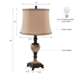 26 in. Antique Bronze/Faux Marble Table Lamp with Beige Shade, 9.5-Watt LED Bulbs Included (Set of 2) by TRUE FINE -Dale Tiffany Store antique bronze faux marble true fine table lamps 20110t 2pk 1d 1000