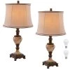 26 in. Antique Bronze/Faux Marble Table Lamp with Beige Shade, 9.5-Watt LED Bulbs Included (Set of 2) by TRUE FINE