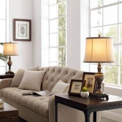 26 in. Antique Bronze/Faux Marble Table Lamp with Beige Shade, 9.5-Watt LED Bulbs Included (Set of 2) by TRUE FINE -Dale Tiffany Store antique bronze faux marble true fine table lamps 20110t 2pk 66 1000