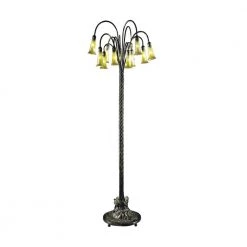 12-Light Gold Lily 63 in. Antique Bronze Verde Floor/Torchiere Lamp with Hand Blown Art Glass Shade by Dale Tiffany