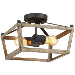 10.7 in. 2-Light Antique Bronze/Wood Tone Farmhouse Semi-Flush Mount Ceiling Light by TRUE FINE -Dale Tiffany Store antique bronze wood tone true fine flush mount lights td30003fl 44 1000