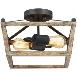 10.7 in. 2-Light Antique Bronze/Wood Tone Farmhouse Semi-Flush Mount Ceiling Light by TRUE FINE -Dale Tiffany Store antique bronze wood tone true fine flush mount lights td30003fl 4f 1000