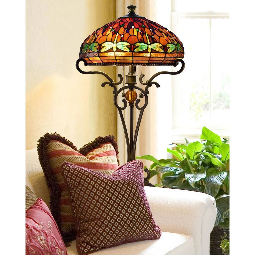 28.5 in. Antique Golden Bronze Table Lamp with Hand Rolled Art Glass by Dale Tiffany 4 28.5 in. Antique Golden Bronze Table Lamp with Hand Rolled Art Glass by Dale Tiffany - Image 2