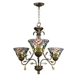 3-Light Antique Golden Sand Peony Tiffany Hanging Fixture by Dale Tiffany