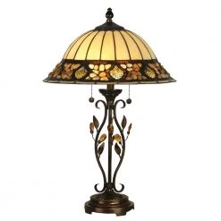 27 in. Antique Golden Sand Pebblestone Table Lamp with Tiffany Art Glass Shade by Dale Tiffany