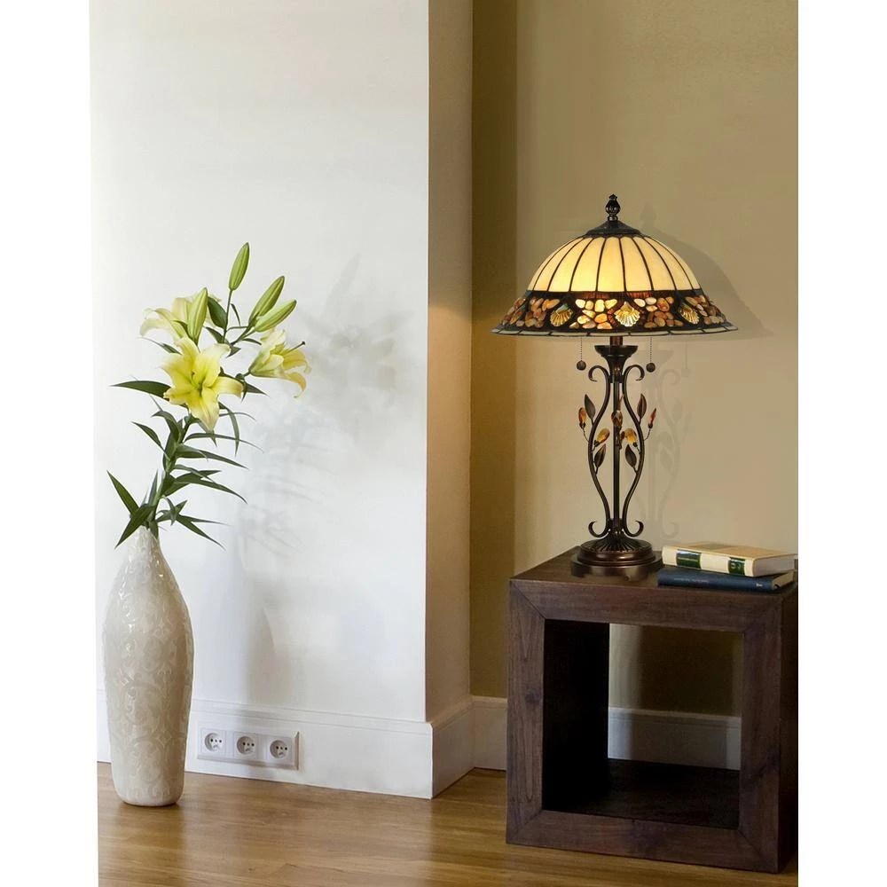 27 in. Antique Golden Sand Pebblestone Table Lamp with Tiffany Art Glass Shade by Dale Tiffany 4 27 in. Antique Golden Sand Pebblestone Table Lamp with Tiffany Art Glass Shade by Dale Tiffany - Image 2