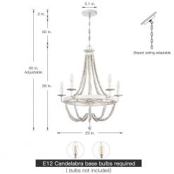 Dione 23 in. 5-Light Wood Bead Antique White Bohemian Candlestick Chandelier by TRUE FINE -Dale Tiffany Store antique white true fine chandeliers td10022c 1d 1000