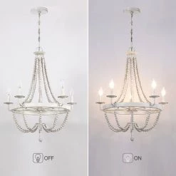 Dione 23 in. 5-Light Wood Bead Antique White Bohemian Candlestick Chandelier by TRUE FINE -Dale Tiffany Store antique white true fine chandeliers td10022c 44 1000