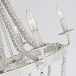 Dione 23 in. 5-Light Wood Bead Antique White Bohemian Candlestick Chandelier by TRUE FINE -Dale Tiffany Store antique white true fine chandeliers td10022c 4f 1000