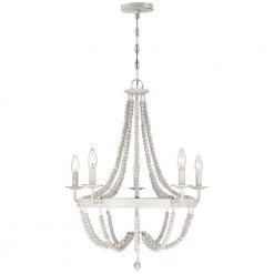 Dione 23 in. 5-Light Wood Bead Antique White Bohemian Candlestick Chandelier by TRUE FINE -Dale Tiffany Store antique white true fine chandeliers td10022c 66 1000