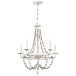 Dione 23 in. 5-Light Wood Bead Antique White Bohemian Candlestick Chandelier by TRUE FINE -Dale Tiffany Store antique white true fine chandeliers td10022c 77 1000
