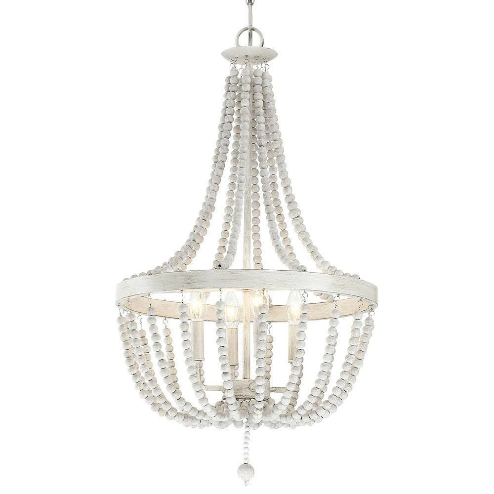 Dione 18 in. 4-Light Antique White Chandelier Wood Bead Bohemian Candlestick by TRUE FINE 11 Dione 18 in. 4-Light Antique White Chandelier Wood Bead Bohemian Candlestick by TRUE FINE - Image 9