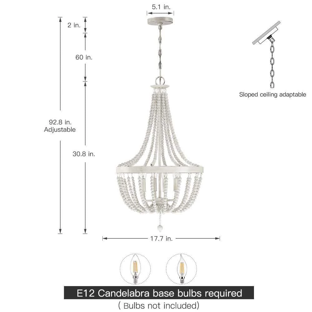 Dione 18 in. 4-Light Antique White Chandelier Wood Bead Bohemian Candlestick by TRUE FINE 6 Dione 18 in. 4-Light Antique White Chandelier Wood Bead Bohemian Candlestick by TRUE FINE - Image 4