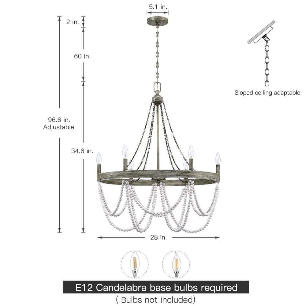 Dione 28 in. 6-Light White/Washed Chandelier Wood Bead Wood Bohemian Candlestick by TRUE FINE 6 Dione 28 in. 6-Light White/Washed Chandelier Wood Bead Wood Bohemian Candlestick by TRUE FINE - Image 4
