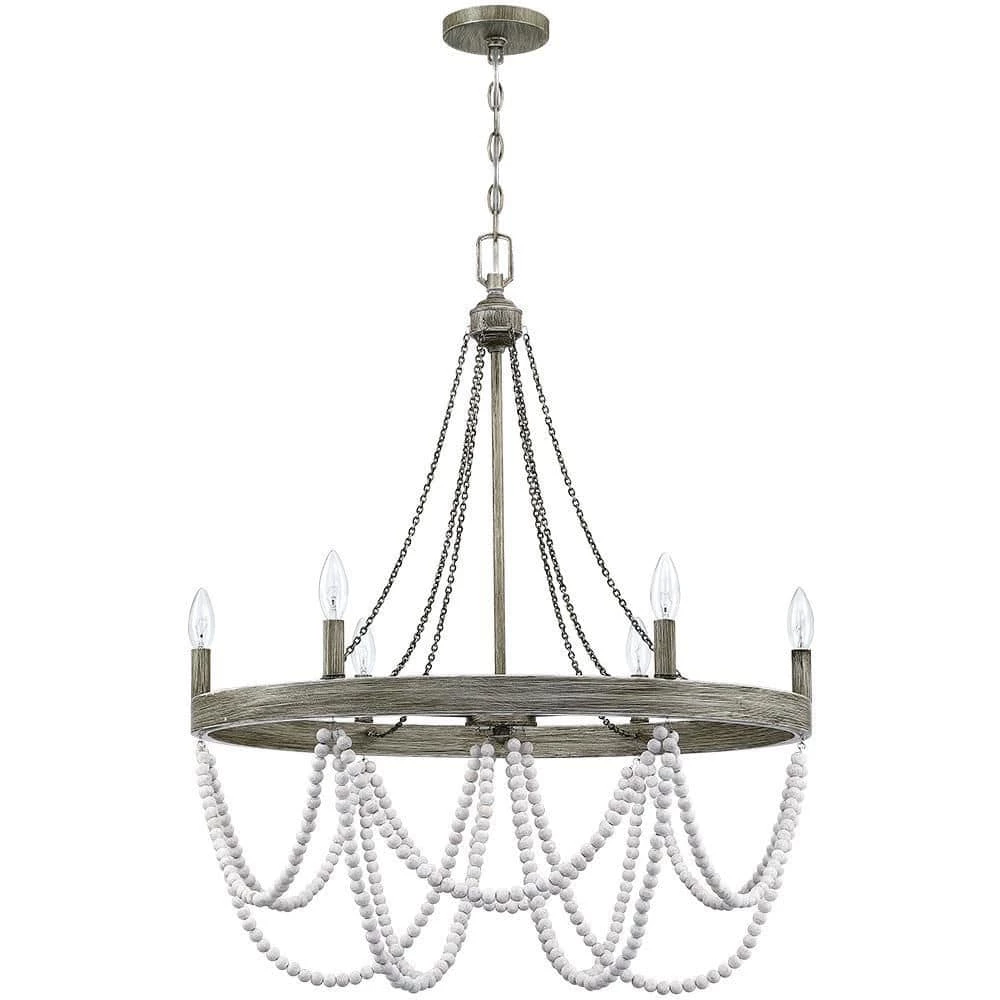 Dione 28 in. 6-Light White/Washed Chandelier Wood Bead Wood Bohemian Candlestick by TRUE FINE 11 Dione 28 in. 6-Light White/Washed Chandelier Wood Bead Wood Bohemian Candlestick by TRUE FINE - Image 9