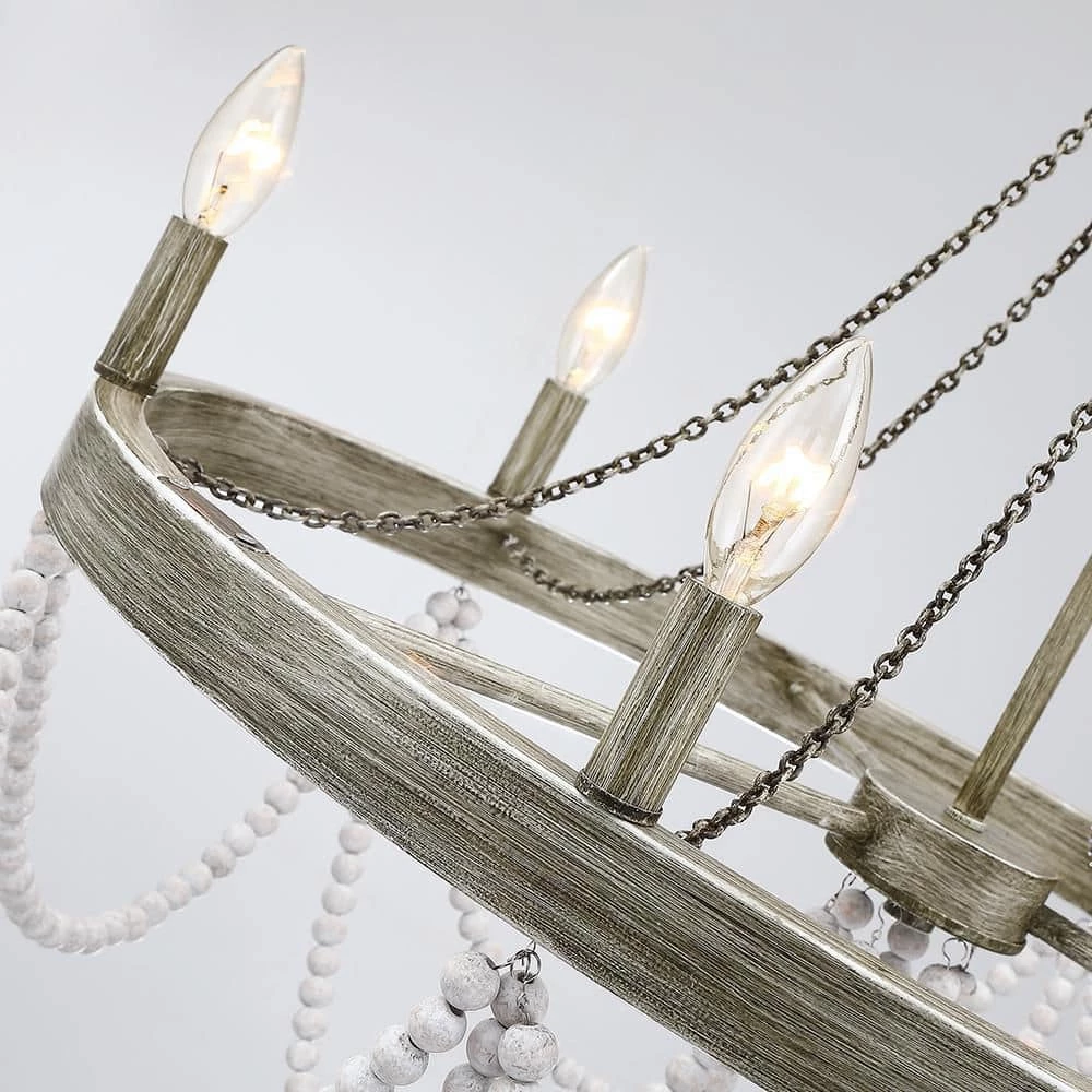 Dione 28 in. 6-Light White/Washed Chandelier Wood Bead Wood Bohemian Candlestick by TRUE FINE 8 Dione 28 in. 6-Light White/Washed Chandelier Wood Bead Wood Bohemian Candlestick by TRUE FINE - Image 6