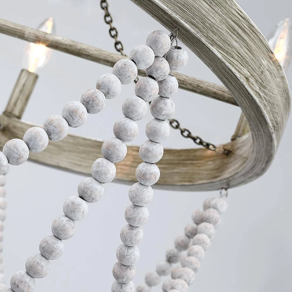 Dione 28 in. 6-Light White/Washed Chandelier Wood Bead Wood Bohemian Candlestick by TRUE FINE 9 Dione 28 in. 6-Light White/Washed Chandelier Wood Bead Wood Bohemian Candlestick by TRUE FINE - Image 7