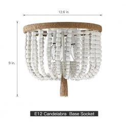 12.6 in. 3-Light Bohemia Antique White Wood Beaded Flush Mount Ceiling Light with Brown Rope Tassel by TRUE FINE -Dale Tiffany Store antique white true fine flush mount lights td90017cel 1d 1000