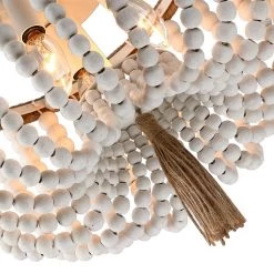 12.6 in. 3-Light Bohemia Antique White Wood Beaded Flush Mount Ceiling Light with Brown Rope Tassel by TRUE FINE -Dale Tiffany Store antique white true fine flush mount lights td90017cel 44 1000