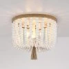 12.6 in. 3-Light Bohemia Antique White Wood Beaded Flush Mount Ceiling Light with Brown Rope Tassel by TRUE FINE -Dale Tiffany Store antique white true fine flush mount lights td90017cel 64 1000