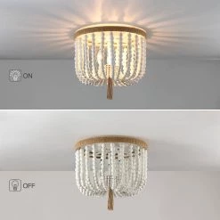 12.6 in. 3-Light Bohemia Antique White Wood Beaded Flush Mount Ceiling Light with Brown Rope Tassel by TRUE FINE -Dale Tiffany Store antique white true fine flush mount lights td90017cel 66 1000