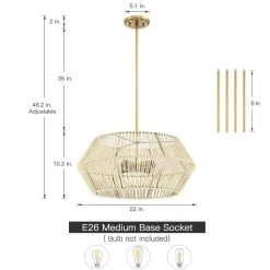Bohe 22 in. 4-Light Beige/Brass Chandelier Bohemian Geometric with Hand Woven Shade by TRUE FINE -Dale Tiffany Store beige brass true fine chandeliers td10030c 1d 1000
