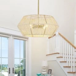 Bohe 22 in. 4-Light Beige/Brass Chandelier Bohemian Geometric with Hand Woven Shade by TRUE FINE -Dale Tiffany Store beige brass true fine chandeliers td10030c 40 1000