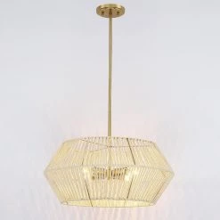 Bohe 22 in. 4-Light Beige/Brass Chandelier Bohemian Geometric with Hand Woven Shade by TRUE FINE -Dale Tiffany Store beige brass true fine chandeliers td10030c 44 1000