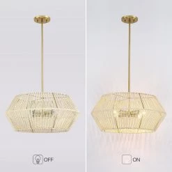Bohe 22 in. 4-Light Beige/Brass Chandelier Bohemian Geometric with Hand Woven Shade by TRUE FINE -Dale Tiffany Store beige brass true fine chandeliers td10030c 66 1000