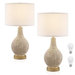 Richland 24.5 in. Beige/Gold Indoor Table Lamp with White Linen Shade and 9.5-Watt LED Bulbs Included (Set of 2) by TRUE FINE -Dale Tiffany Store beige gold true fine table lamps 20030t 2pk c3 1000