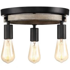 11.8 in. 3-Light Black and Distressed Faux Wood Rustic Farmhouse Flush Mount Ceiling Light by TRUE FINE -Dale Tiffany Store black and distressed faux wood true fine flush mount lights td20010fl 1d 1000