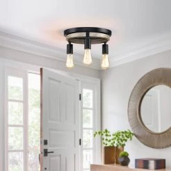 11.8 in. 3-Light Black and Distressed Faux Wood Rustic Farmhouse Flush Mount Ceiling Light by TRUE FINE -Dale Tiffany Store black and distressed faux wood true fine flush mount lights td20010fl 44 1000