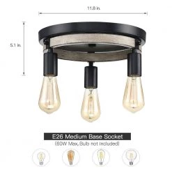 11.8 in. 3-Light Black and Distressed Faux Wood Rustic Farmhouse Flush Mount Ceiling Light by TRUE FINE -Dale Tiffany Store black and distressed faux wood true fine flush mount lights td20010fl 66 1000