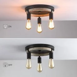 11.8 in. 3-Light Black and Distressed Faux Wood Rustic Farmhouse Flush Mount Ceiling Light by TRUE FINE -Dale Tiffany Store black and distressed faux wood true fine flush mount lights td20010fl c3 1000