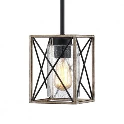 Brooklyn 1-Light Black and Distressed Faux Wood Rustic Farmhouse Mini Pendant Island Light with Seeded Glass Shade by TRUE FINE -Dale Tiffany Store black and distressed faux wood true fine pendant lights td20011p 4f 1000
