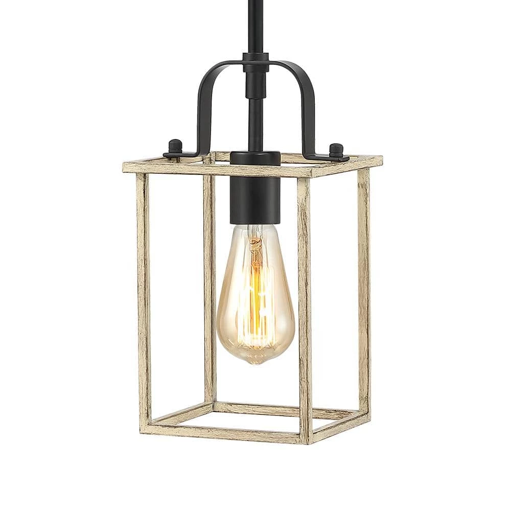 Gavin 1-Light Black and Distressed Faux Wood Island Rustic Farmhouse Mini Pendant Light by TRUE FINE 7 Gavin 1-Light Black and Distressed Faux Wood Island Rustic Farmhouse Mini Pendant Light by TRUE FINE - Image 6