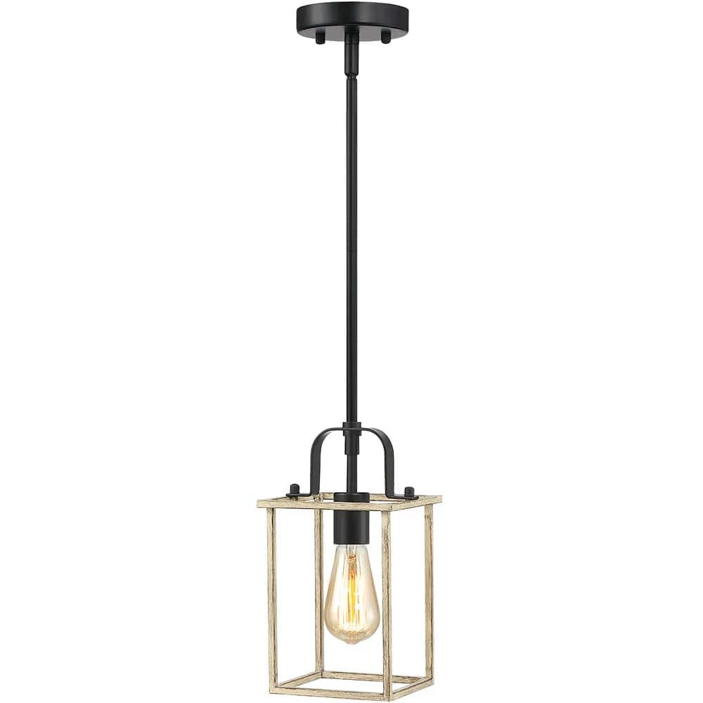 Gavin 1-Light Black and Distressed Faux Wood Island Rustic Farmhouse Mini Pendant Light by TRUE FINE 2 Gavin 1-Light Black and Distressed Faux Wood Island Rustic Farmhouse Mini Pendant Light by TRUE FINE