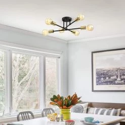 Trident 25.5 in. 6-Light Black and Gold Sputnik Semi Flush Mount Ceiling Light by TRUE FINE 17 Trident 25.5 in. 6-Light Black and Gold Sputnik Semi Flush Mount Ceiling Light by TRUE FINE -Dale Tiffany Store black and gold true fine flush mount lights td60003fl 1d 1000