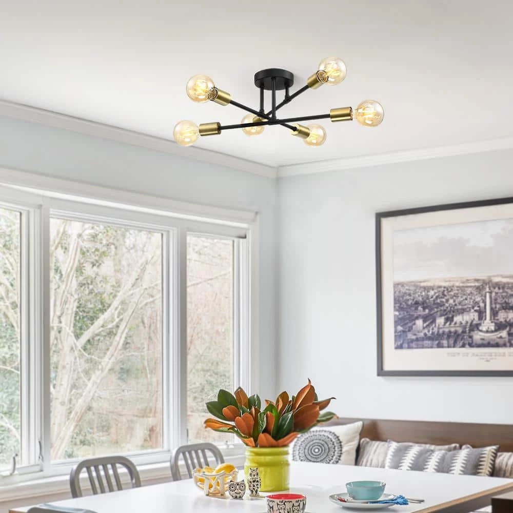 Trident 25.5 in. 6-Light Black and Gold Sputnik Semi Flush Mount Ceiling Light by TRUE FINE 6 Trident 25.5 in. 6-Light Black and Gold Sputnik Semi Flush Mount Ceiling Light by TRUE FINE - Image 4