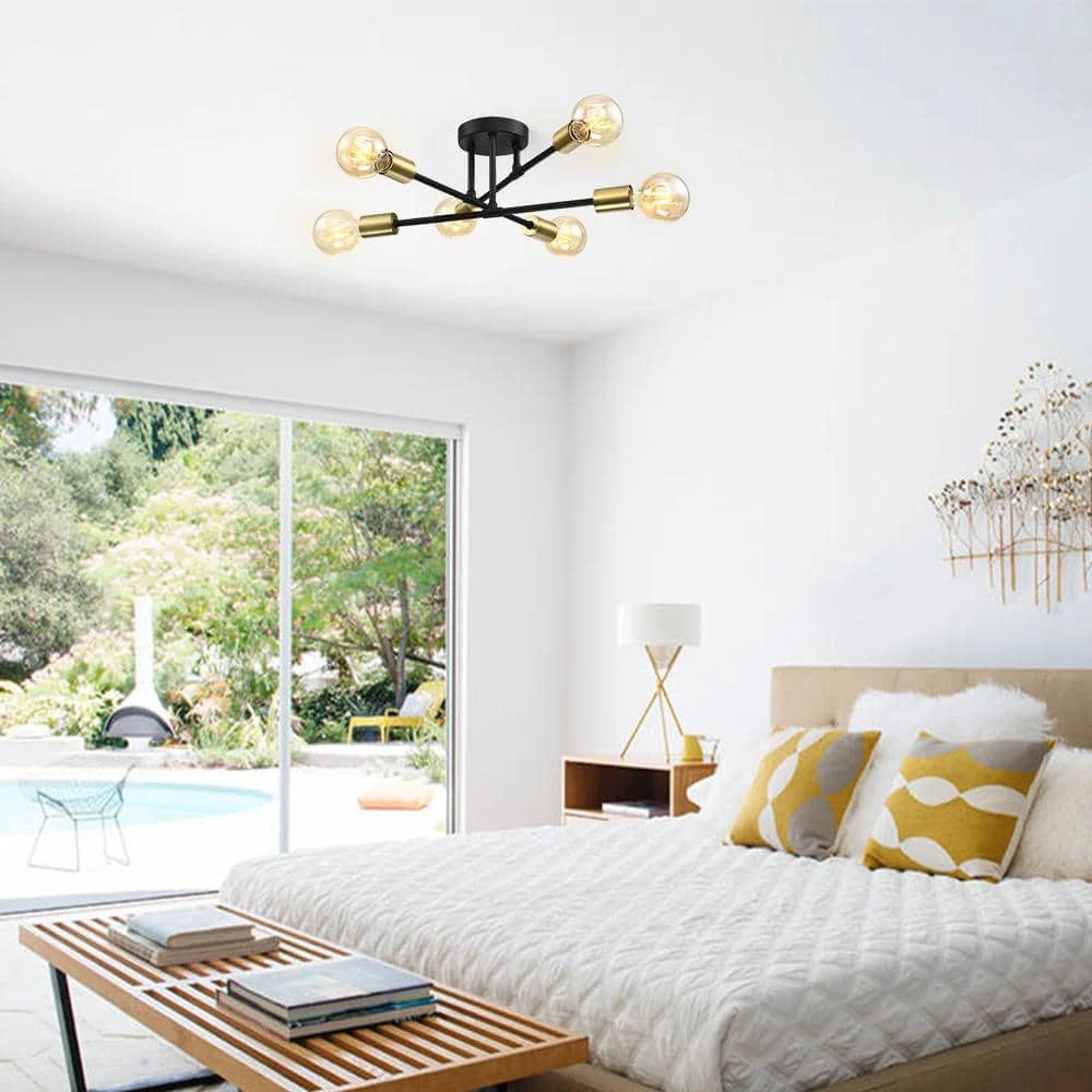 Trident 25.5 in. 6-Light Black and Gold Sputnik Semi Flush Mount Ceiling Light by TRUE FINE 5 Trident 25.5 in. 6-Light Black and Gold Sputnik Semi Flush Mount Ceiling Light by TRUE FINE - Image 3