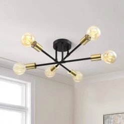Trident 25.5 in. 6-Light Black and Gold Sputnik Semi Flush Mount Ceiling Light by TRUE FINE 23 Trident 25.5 in. 6-Light Black and Gold Sputnik Semi Flush Mount Ceiling Light by TRUE FINE -Dale Tiffany Store black and gold true fine flush mount lights td60003fl 44 1000