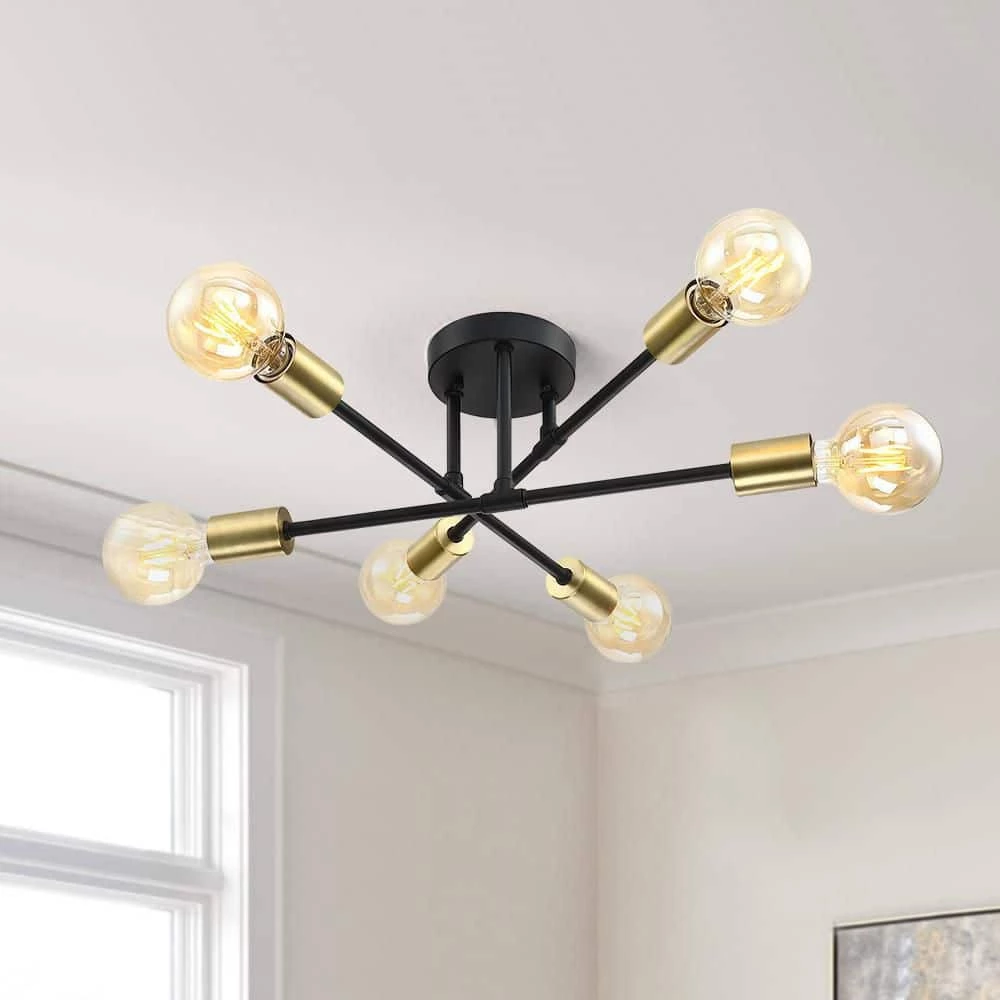 Trident 25.5 in. 6-Light Black and Gold Sputnik Semi Flush Mount Ceiling Light by TRUE FINE 12 Trident 25.5 in. 6-Light Black and Gold Sputnik Semi Flush Mount Ceiling Light by TRUE FINE - Image 10